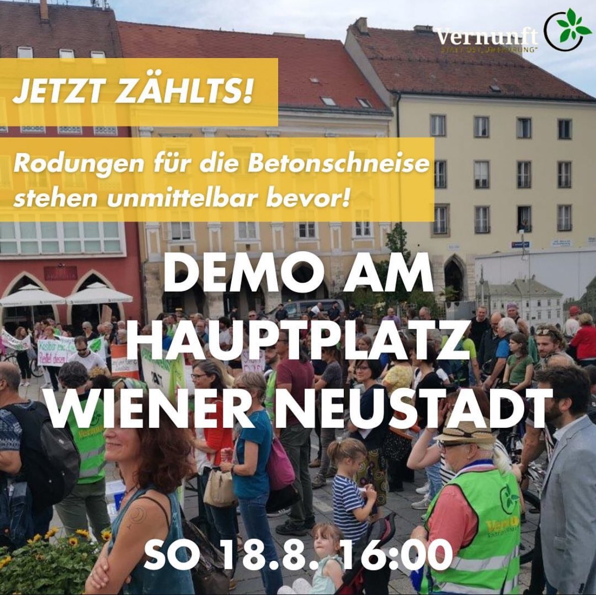 ‼️Jetzt gehts um unsere Natur, Äcker und Zukunft‼️
Wir brauchen euch 💪🌱
➡️ Morgen, Sonntag, um 16 Uhr am Hauptplatz in Wr. Neustadt.