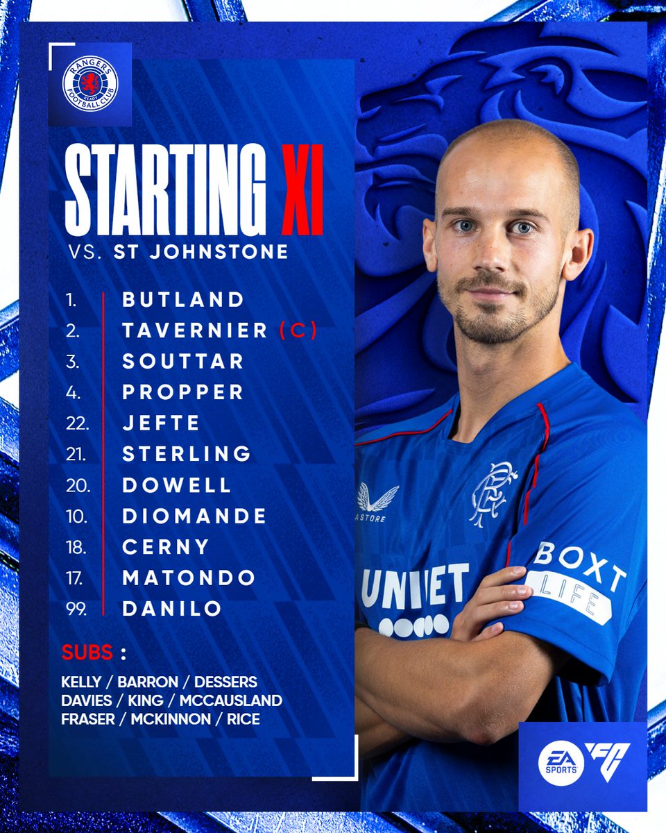 RangersFC's tweet photo. 🆕 This afternoon's side to face St Johnstone in the #PremierSportsCup at Hampden.

📲 Full Team News: https://t.co/0W0bMoENBx https://t.co/mmdTVhwz8Z