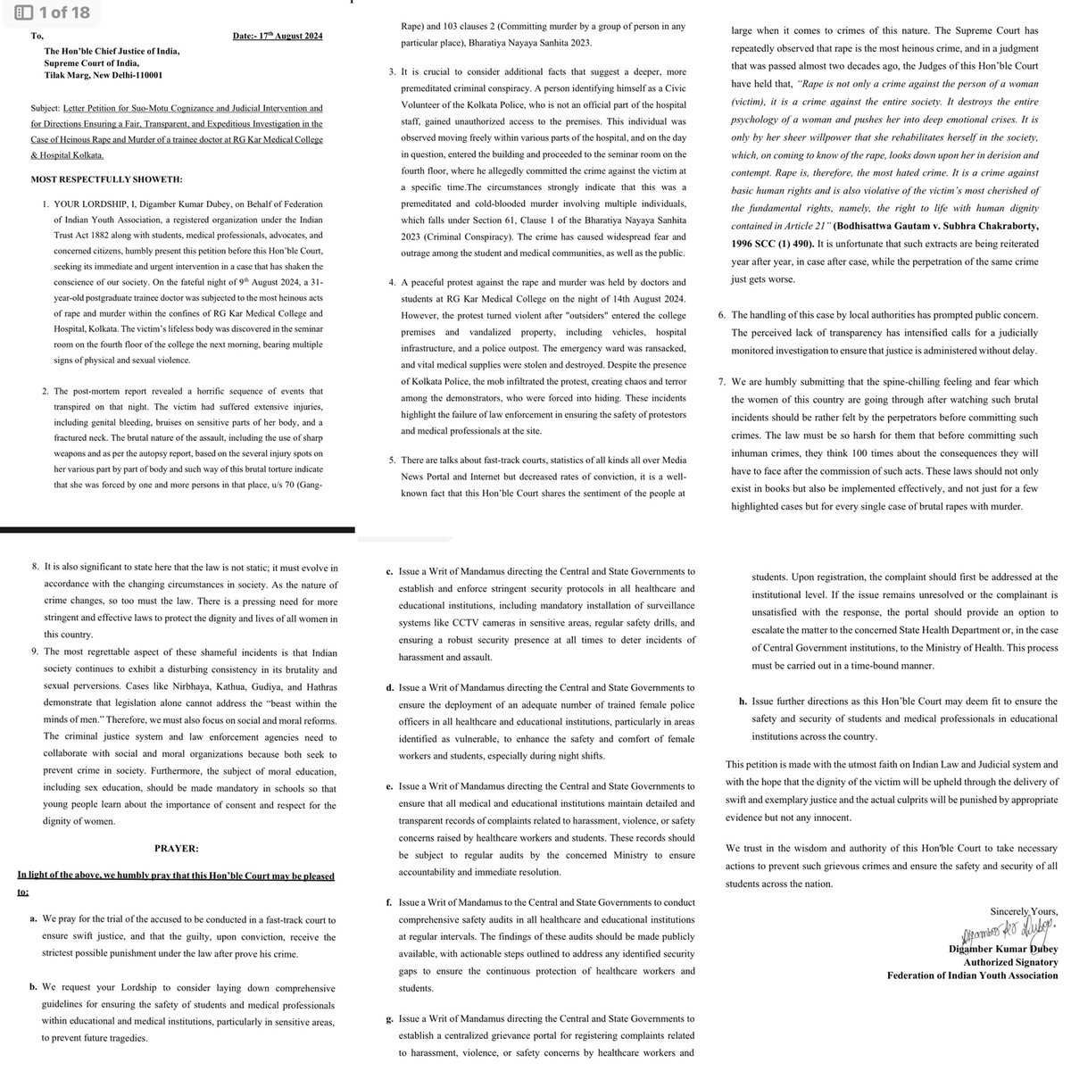 BREAKING: All India Student’s Union has written to the CJI seeking a judicial intervention into the #RGKarMedicalCollegeIncident. 

#justiceformaumita #JusticeForMoumita #KolkataDoctor 

#RGKarMedicalCollegeHospital
<a href="/FAIMA_INDIA_/">FAIMA Doctors Association</a> <a href="/epicnephrin_e/">purpleready</a> <a href="/FordaIndia/">FORDA INDIA</a>
<a href="/Official_AISU/">All India Student's Union ( AISU )</a>