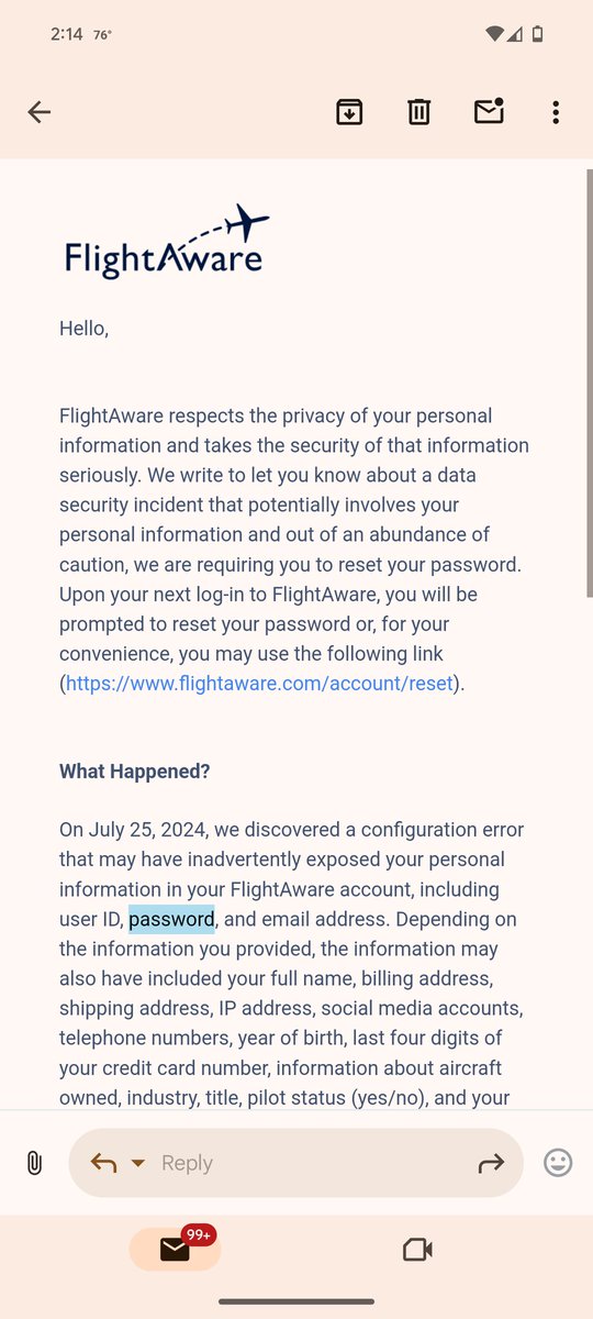 rawl28's tweet image. Thanks @flightaware! Were you storing passwords in clear text?