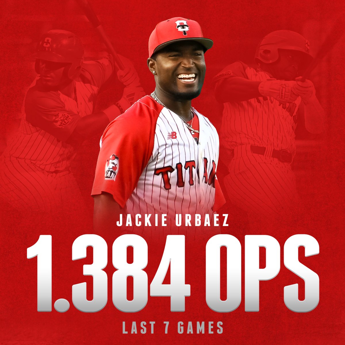 Good luck getting this guy out! 😱

Jackie Urbaez has a 1.384 OPS in his last 7 games, including 3 home runs and 9 RBI's! 📈

#HereToStay