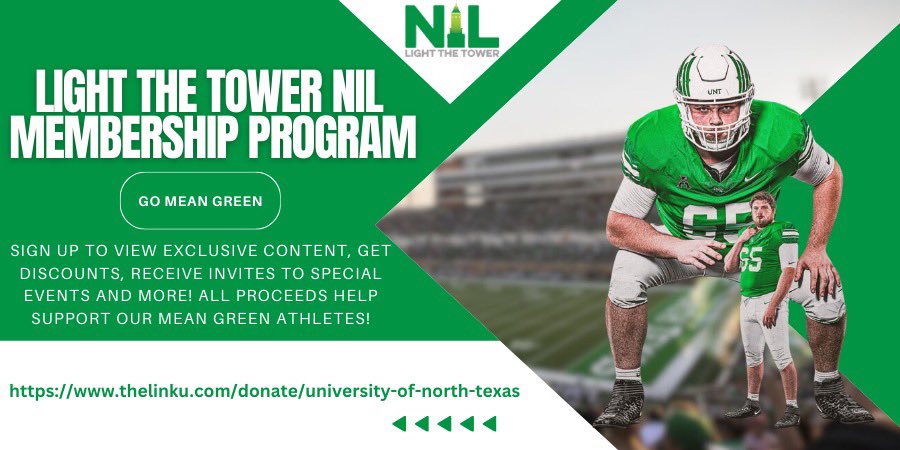 Gabe Blair (@gabeblair29) on Twitter photo Mean Green Nation! Sign up for the <a href="/LTTNIL/">Light The Tower</a> membership program today to get access to BTS content, invites to events, and more! All proceeds of the membership program directly benefit me and my teammates through NIL! #GoMeanGreen
thelinku.com/donate/univers… Mean Green Nation! Sign up for the <a href="/LTTNIL/">Light The Tower</a> membership program today to get access to BTS content, invites to events, and more! All proceeds of the membership program directly benefit me and my teammates through NIL! #GoMeanGreen
thelinku.com/donate/univers…