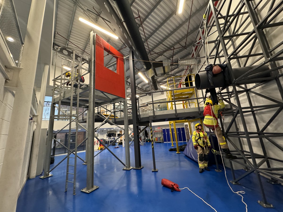 This week, firefighters at Knutsford carried out height safety training at the indoor training facility at Lymm fire station. The team were tasked to climb and traverse different structures using height safety equipment and setting up systems for rescuing casualties.