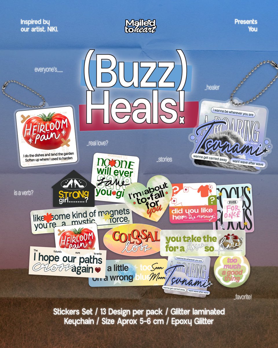 mailedhearts's tweet image. hi, aku mau interest check for “Buzz Sticker Set &amp;amp; Keychains” by @mailedtoheart (inspired by NIKI’s latest album) 🌊🤍 apakah ada yang minat? is there anyone interested? 

more info SOON yaa, nanti akan aku tag jika berminat dan sudah open PO 🥺 (Reshares are really appreciated)
