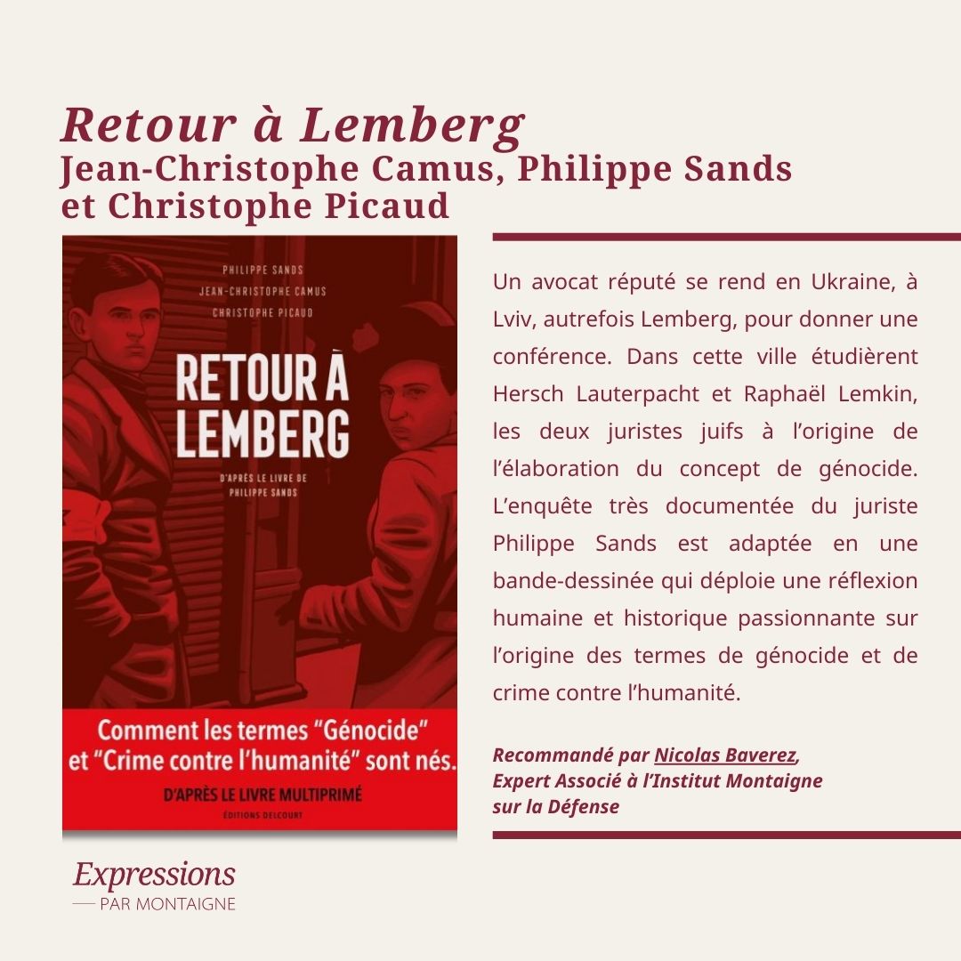 <a href="/JosephdeWeck/">Joseph de Weck</a> 5/6 📚 Une réflexion humaine et historique passionnante sur l’origine des termes de génocide et de crime contre l’humanité, notre expert associé <a href="/NicolasBaverez/">Nicolas Baverez</a> recommande "Retour à Lemberg" de Jean-Christophe Camus, Philippe Sands et Christophe Picaud. 👉 bit.ly/3A0LX8c
