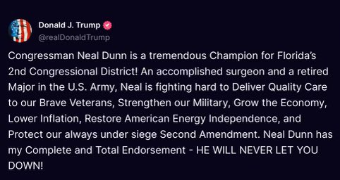 CapitalYRs's tweet image. Just a reminder, only one candidate in this race has President Trump’s Complete and Total Endorsement. CYRs are proud to be working hard for @DunnCampaign 

#FlaPol