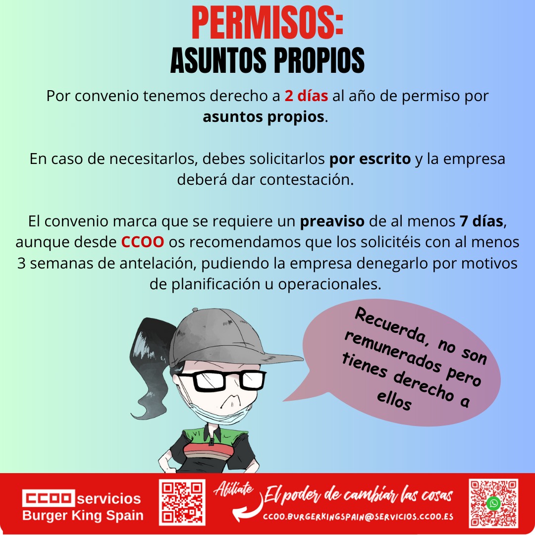 ccooburgerking's tweet photo. Recuerdo que este permiso es de asuntos propios, así que el motivo de pedir el permiso no es asunto de nadie más. https://t.co/KaGki3SiiN