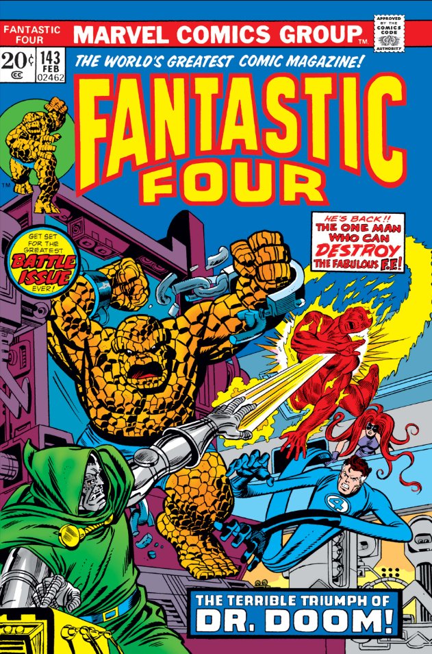 MarvelADay's tweet photo. Fantastic Four #143, 1974. #MarvelADay #FF143
“The Terrible Triumph of Doctor Doom!”
Script: Gerry Conway
Pencils: Rich Buckler
Inker: Frank Giacoia
Cover: Gil Kane/Joe Sinnott https://t.co/B1F3ys79VT