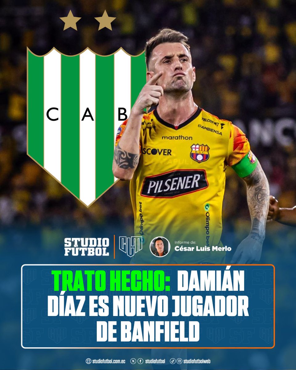 StudioFutbol's tweet photo. 🚨¡ÚLTIMA HORA!🚨🇦🇷

Damián Díaz es nuevo jugador de Banfield https://t.co/dZoMosc1JK https://t.co/Yt90VLzkED