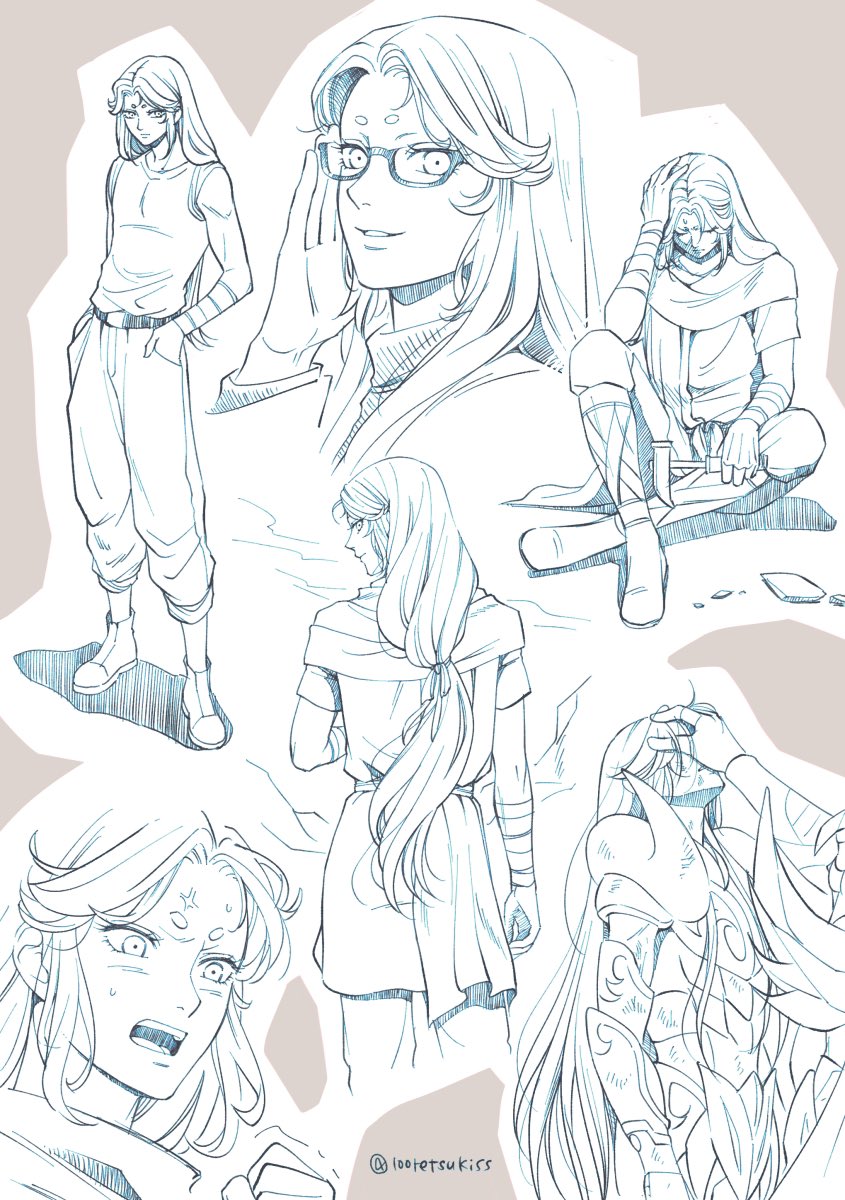 とても理想のらくがきペンを見つけて、居ても立っても居られず慣らし描きをしてみた。
過去の落書きを引っ張り出してベースに。（新しいの眼鏡ちゃんだけ）
ひたすらムウさまだけ描いててひたすら楽しかった！