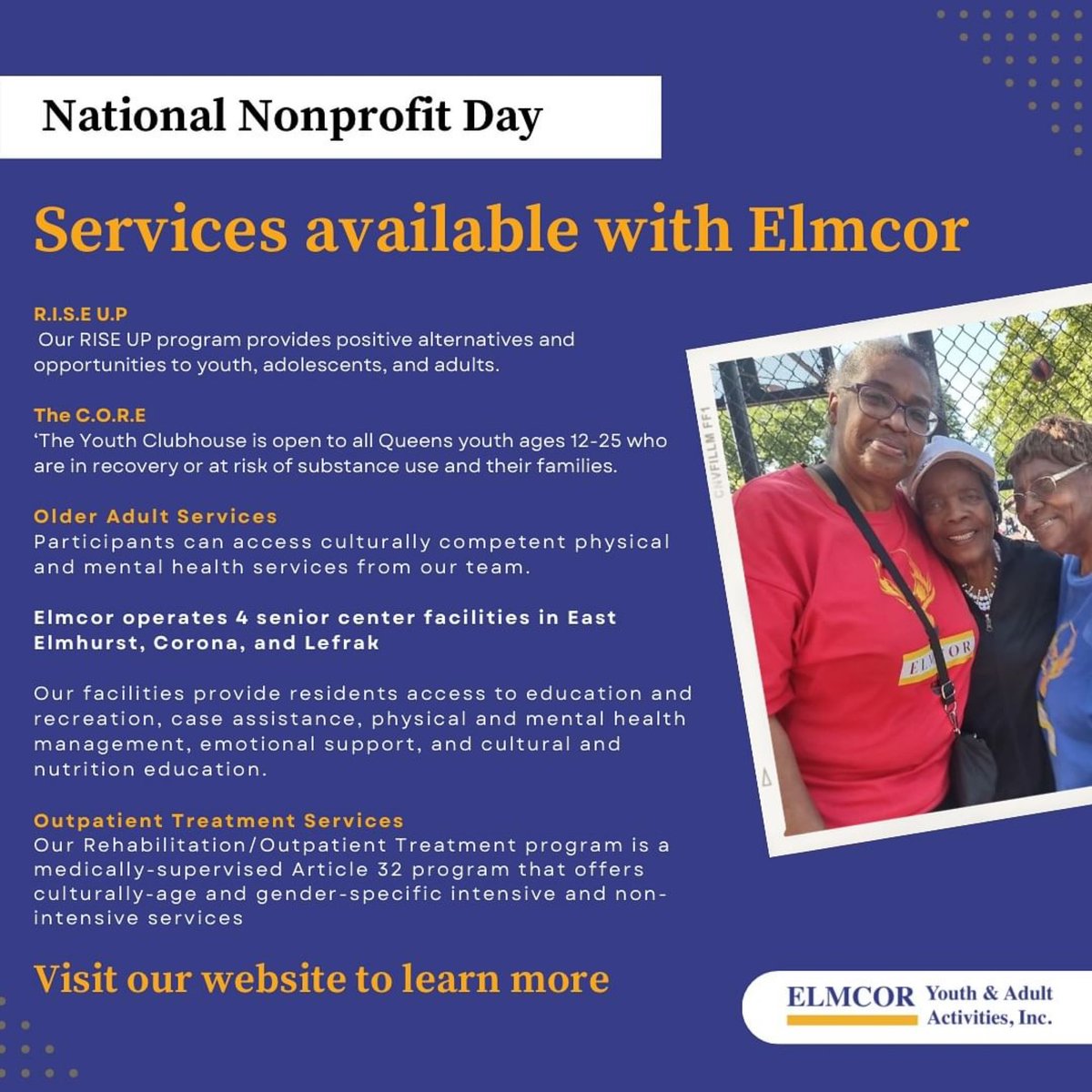 MichaelSSpence's tweet photo. In celebration of National Nonprofit Day, let’s learn a little more about @Elmcor https://t.co/61dGZxyIWV