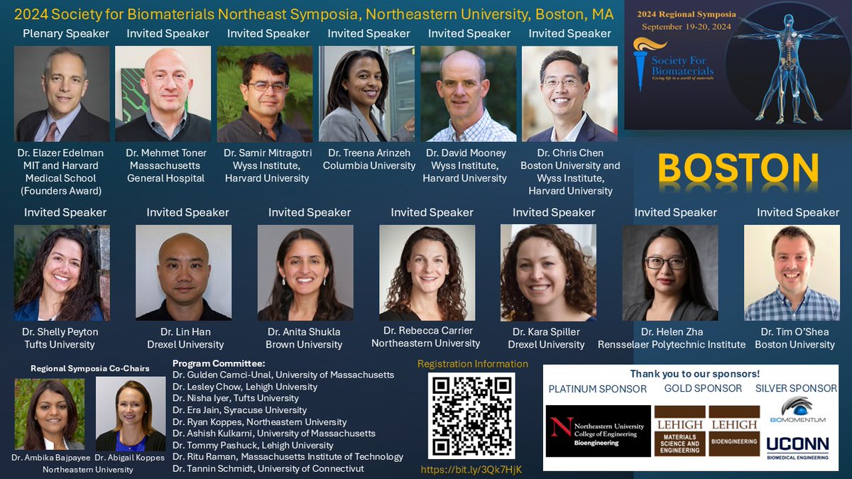 We are pleased to invite Northeast US biomaterials community to the 2024 Society for Biomaterials (SFB) Northeast Symposia at Northeastern University, Boston, MA, September 19-20, 2024!