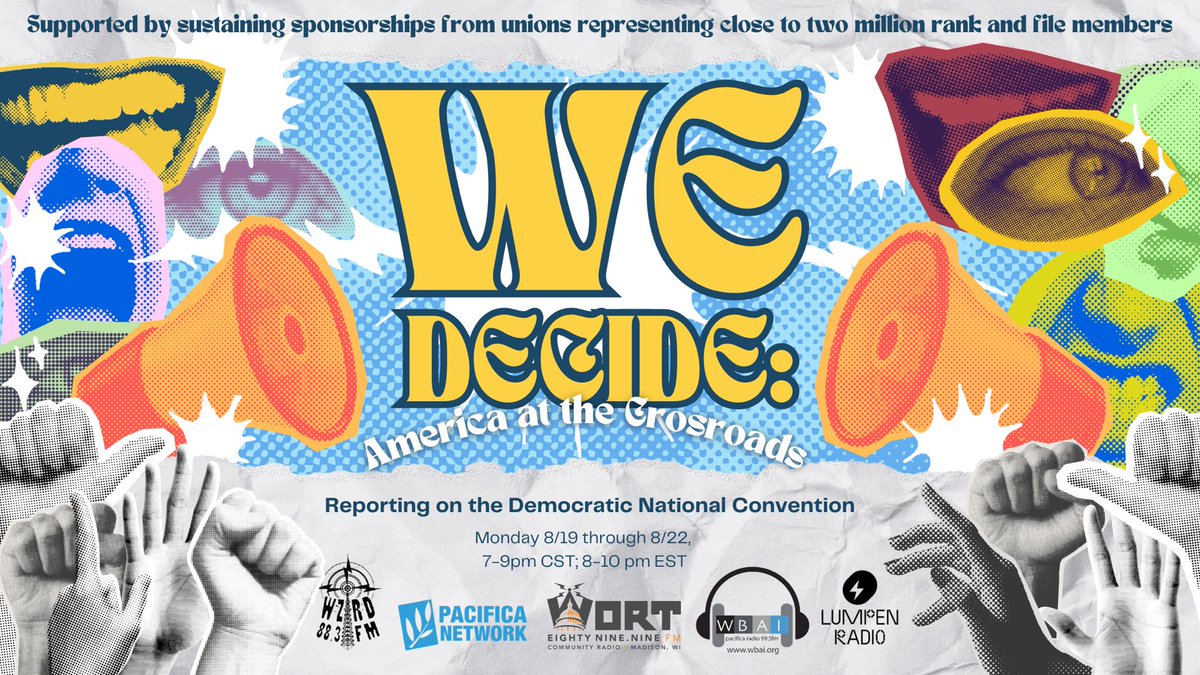 WORTnews's tweet photo. The mighty WORT news crew is at the Democratic National Convention in Chicago this coming week.

Together with @RadioPacifica affiliates @WBAI and @wzrdchicago, we’re co-producing a national broadcast from @LumpenRadio studios in the Bridgeport neighborhood. https://t.co/BD2x454cBo