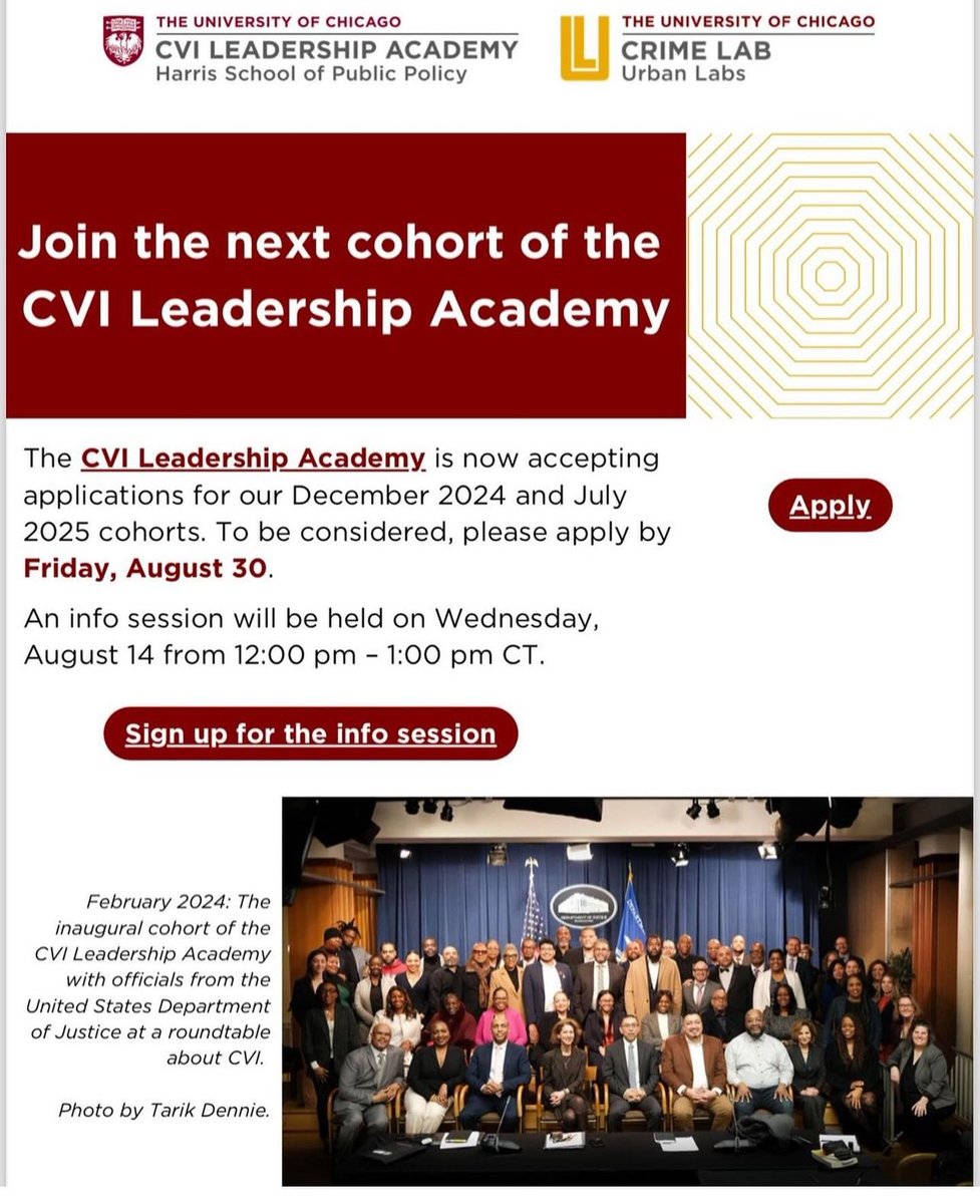 Join us for our 3rd Cohort, deadline is 8/30! Click to apply: crimelab.uchicago.edu/projects/commu…