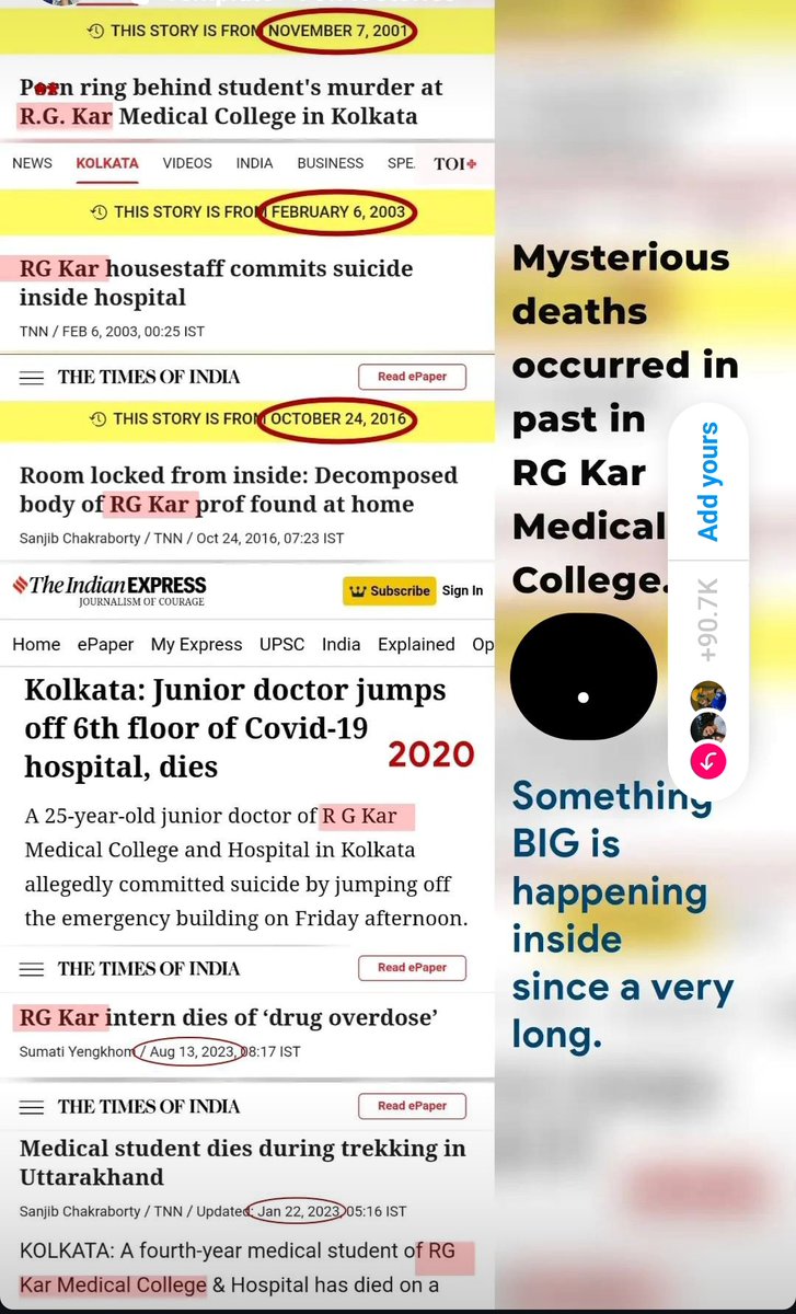 Dr Vivek Pandey (@vivekpandey21) on Twitter photo Disturbing patterns of mysterious deaths at #RGKarMedicalcollege over the years. From alleged murders to suicides, unexplained deaths, something big is happening inside that needs thorough investigation
#JusticeForMoumita
#justiceformoumitadebnath #BengalHorror #KolkataDoctor Disturbing patterns of mysterious deaths at #RGKarMedicalcollege over the years. From alleged murders to suicides, unexplained deaths, something big is happening inside that needs thorough investigation
#JusticeForMoumita
#justiceformoumitadebnath #BengalHorror #KolkataDoctor