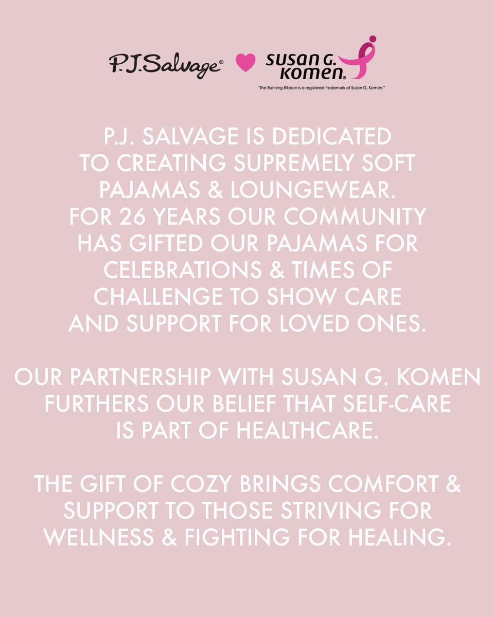Where Cozy Meets Caring 🩷 We are thrilled to announce our partnership with Susan G. Komen! We're on a mission to fight breast cancer by bringing hope &amp; healing to those who need it most. Join us in giving the gift of comfort! Support our mission here: bit.ly/pjsxsgk