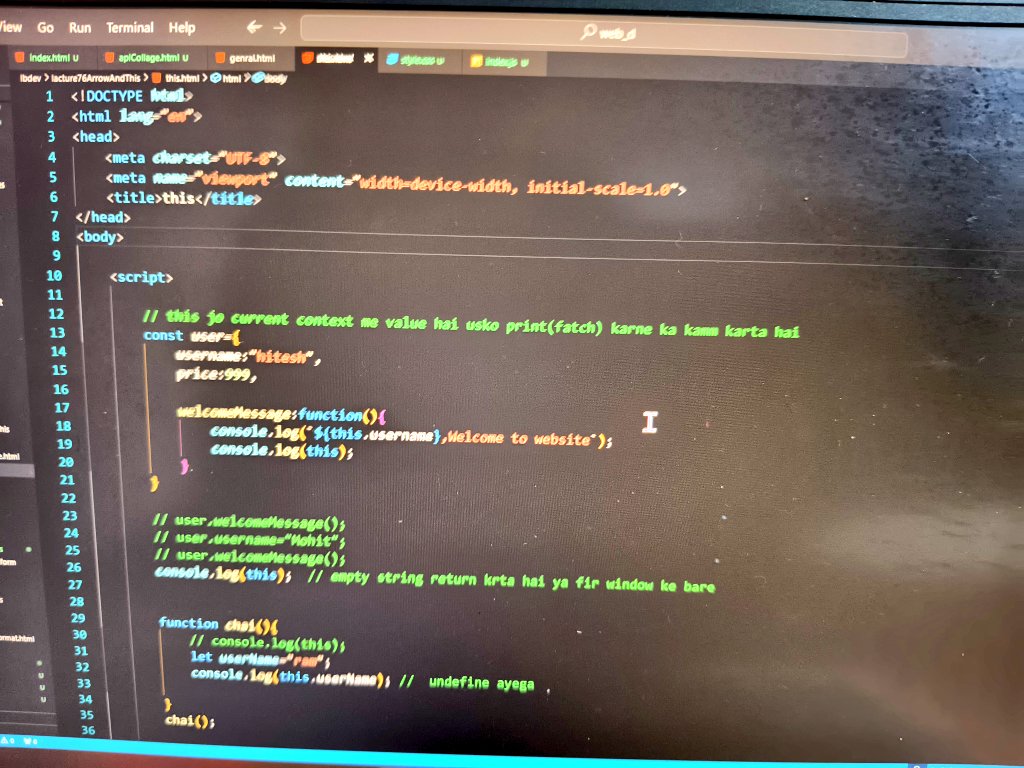 mkmpib's tweet photo. Continue learning JavaScript, today's my learnings are:
✅What is 'this' keyword in javascript ,how we get the data from objects using it.
✅What is arrow function and it's concepts: Explicit return, Implicit return.
#html #css #javascript free to #CONNECT https://t.co/vooPcEwnKj