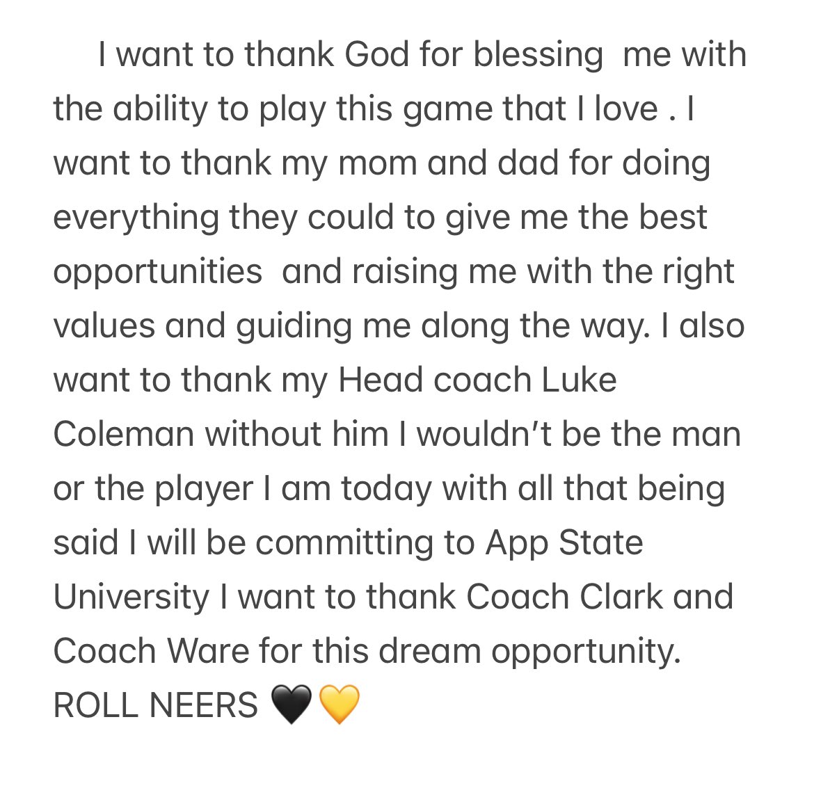 1000% Committed 🖤💛
<a href="/coach_sclark/">Shawn Clark</a> <a href="/lgware/">lance ware</a> <a href="/BrianHainesb/">Brian Haines</a> <a href="/AppState_FB/">App State Football</a> <a href="/BHSBlueDevil_FB/">BHS Blue Devil Football</a> <a href="/coachcoleman89/">Luke Coleman</a>