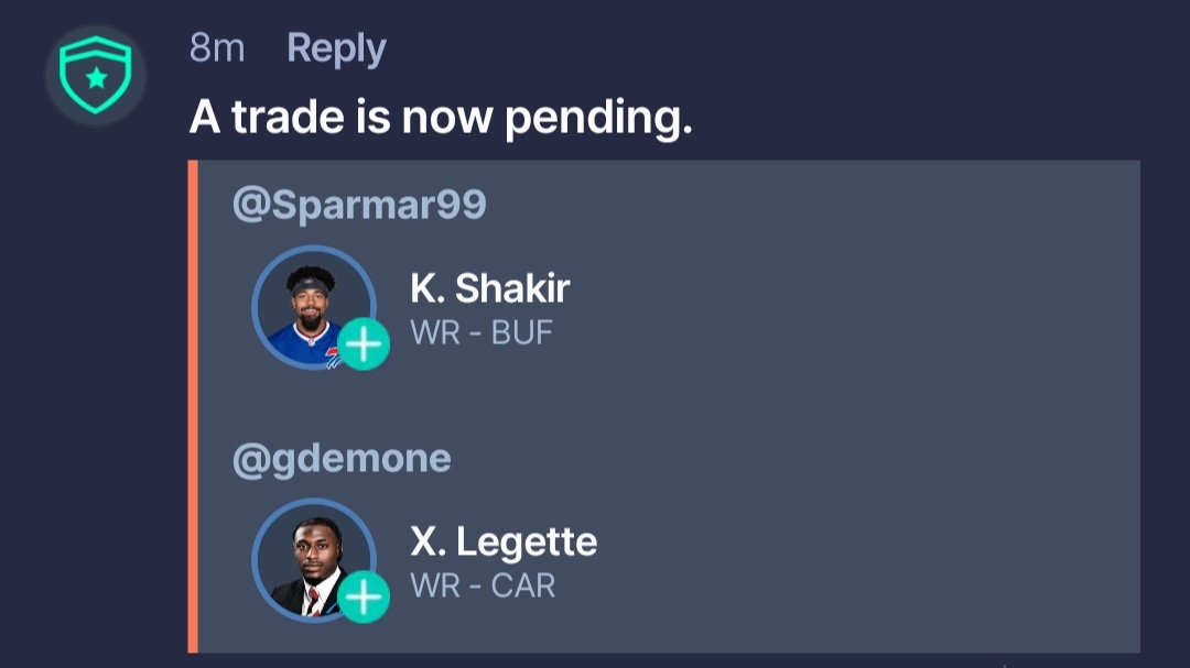 Sparmar99's tweet photo. @Jeff_Mans

Dynasty league trade. 

Tommy Callahan season begins. https://t.co/kAw3udW9J9