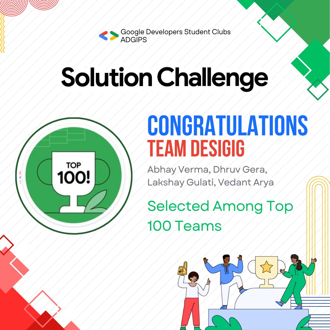GdscAdgips's tweet image. Congratulations to Team &apos;Desi Gigs&apos; for making it to the Top 100 teams in the Solution Challenge from GDSC ADGIPS!🔥
Your hard work and innovation have truly paid off!😌🙌

#SolutionChallenge #regionalbootcamp #GDSCADGIPS