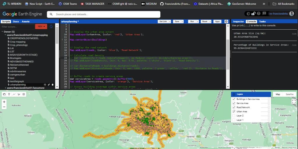 SurveyorNdiritu's tweet photo. 🌍 Transforming urban planning in Nyeri, Kenya with the power of OpenStreetMap and Google Earth Engine! Discover how this cutting-edge approach is reshaping our understanding of urban growth, infrastructure, and service accessibility. #GIS #SmartCities #UrbanPlanning #OSM https://t.co/SPO7mVUzdA