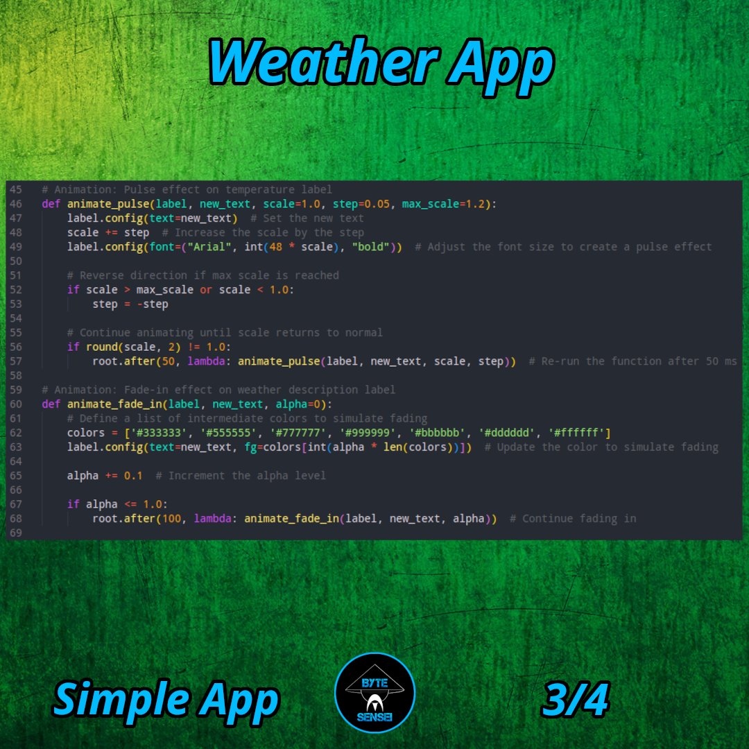 bytesenseidk's tweet image. 🌦️ Just finished coding a weather dashboard app with Python &amp;amp; Tkinter! 🌍 Enter any city to get real-time weather updates instantly. 💻✨ Check out the full demo on Instagram: @bytesenseidk

#Python  #codinglife  #WeatherApp #TechProjects #developer