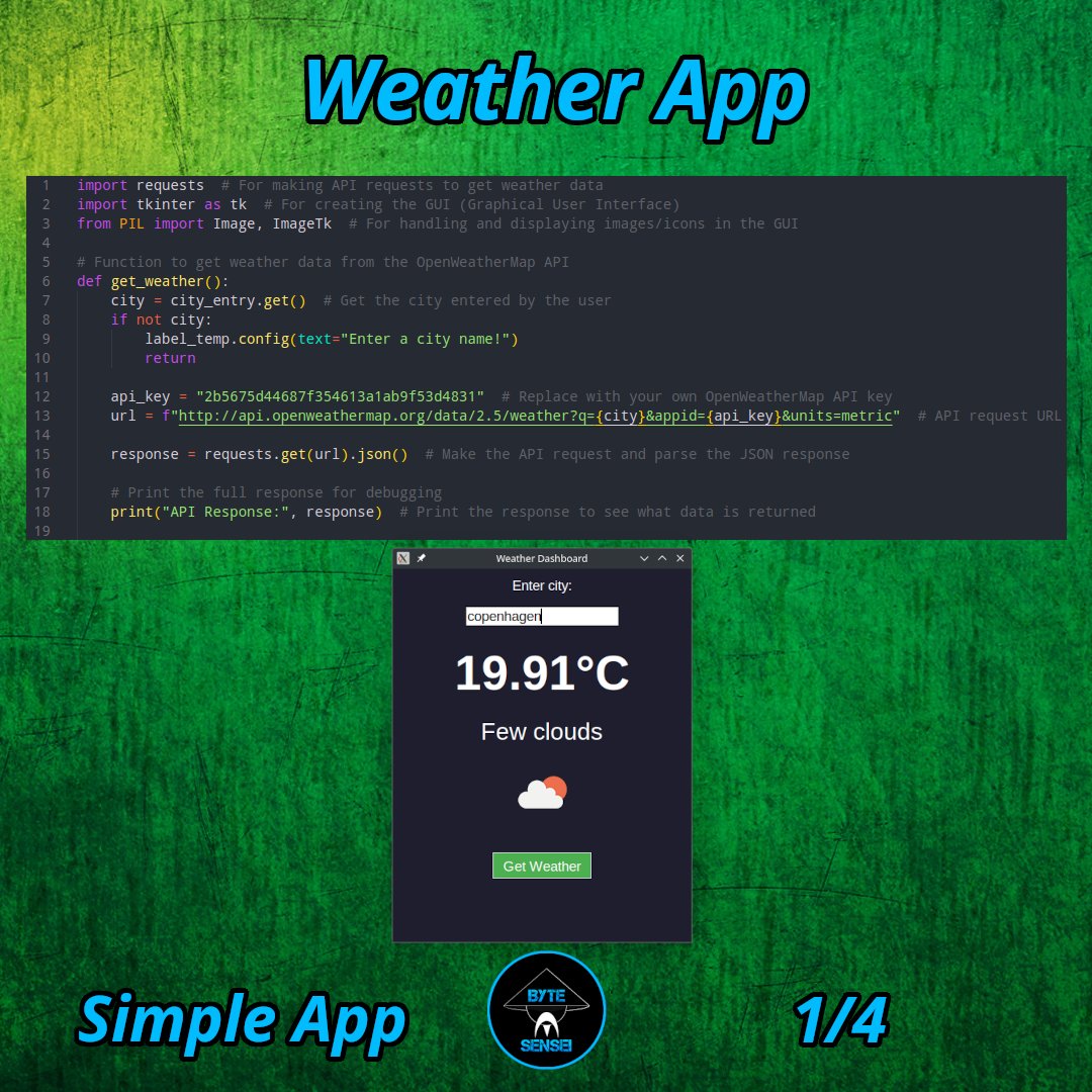 bytesenseidk's tweet image. 🌦️ Just finished coding a weather dashboard app with Python &amp;amp; Tkinter! 🌍 Enter any city to get real-time weather updates instantly. 💻✨ Check out the full demo on Instagram: @bytesenseidk

#Python  #codinglife  #WeatherApp #TechProjects #developer