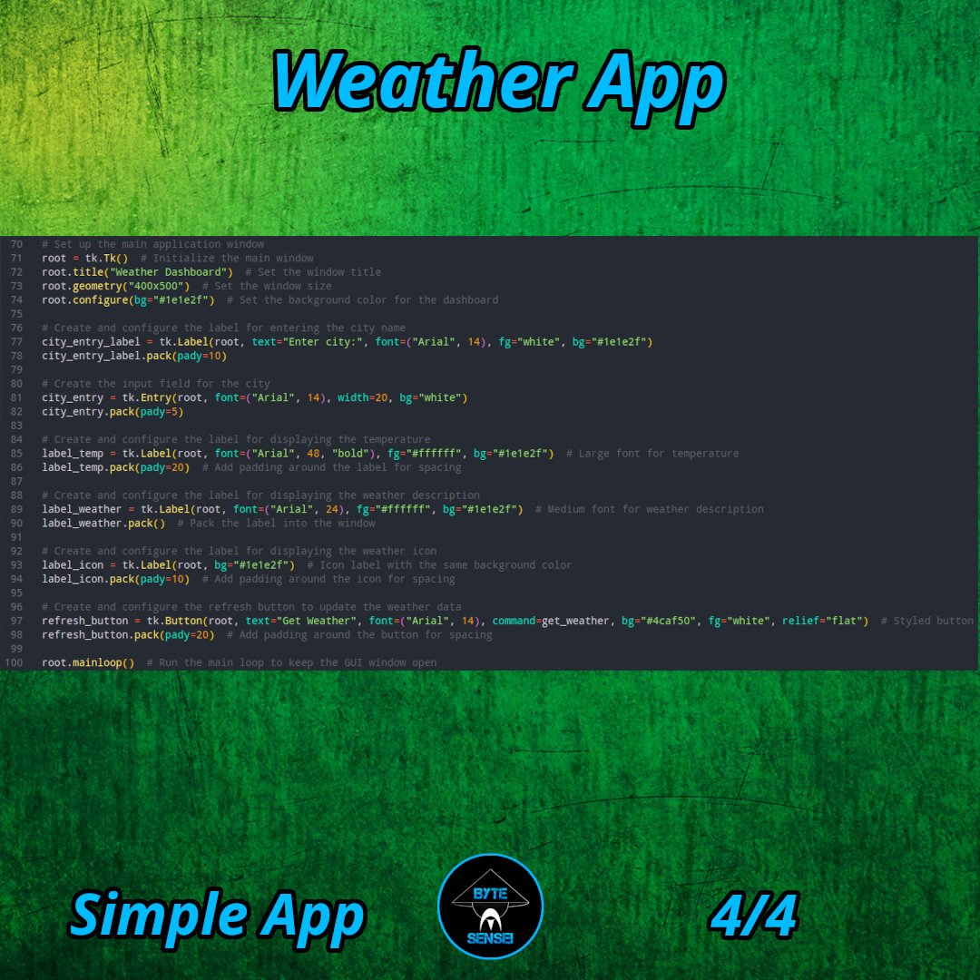bytesenseidk's tweet image. 🌦️ Just finished coding a weather dashboard app with Python &amp;amp; Tkinter! 🌍 Enter any city to get real-time weather updates instantly. 💻✨ Check out the full demo on Instagram: @bytesenseidk

#Python  #codinglife  #WeatherApp #TechProjects #developer