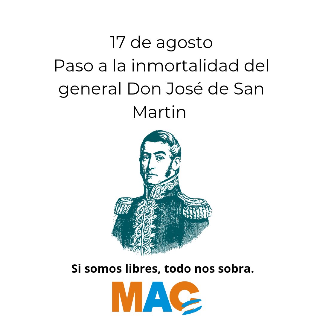 17 de agosto se conmemora el paso a la inmoralidad de general Don José de San Martin. 
Si somos libres, todo nos sobra!
#17deAgosto 
#GeneralDonJoseDeSanMartin