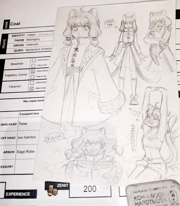 Fabula Ultima first session is underway! Having a lot of fun playing Coal, the runaway two-tailed black cat! 
The system is actually surprisingly easy to get into for a new player, and my minmaxer heart is really happy with the leveling system 🐈‍⬛ Would recommed! 