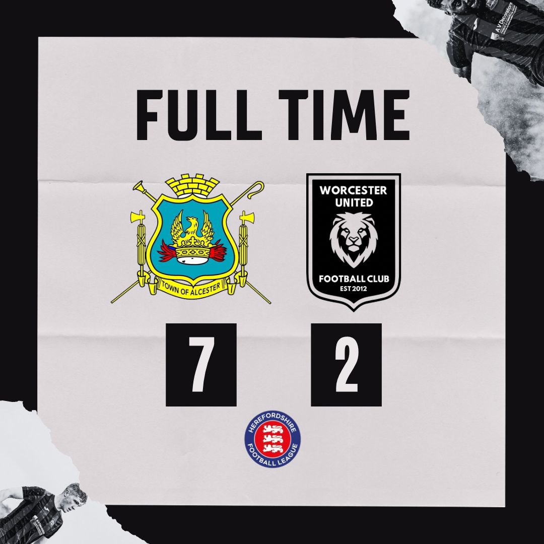 FULL TIME | 

Alcester Town 7-2 Worcester Utd

Bourn ⚽️⚽️⚽️
Murphy ⚽️⚽️
Nicholls 
Wicketts

Comprehensive second half performance gives us the points