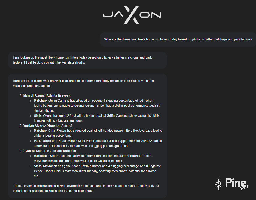 #jaXon has some home run insights ready for today! 

🎆 Marcell Ozuna (+215)
🎆 Yordan Alvarez (+220)
🎆 Ryan McMahon (+500)

⭐WIN A FREE WEEK OF #jaXon BETA ACCESS⭐
LIKE ➡️ FOLLOW ➡️ REPOST

Sign up for the #jaXon waitlist⬇️
🔗forms.gle/ZTYA5HA8vdtBmq…

#GamblingX