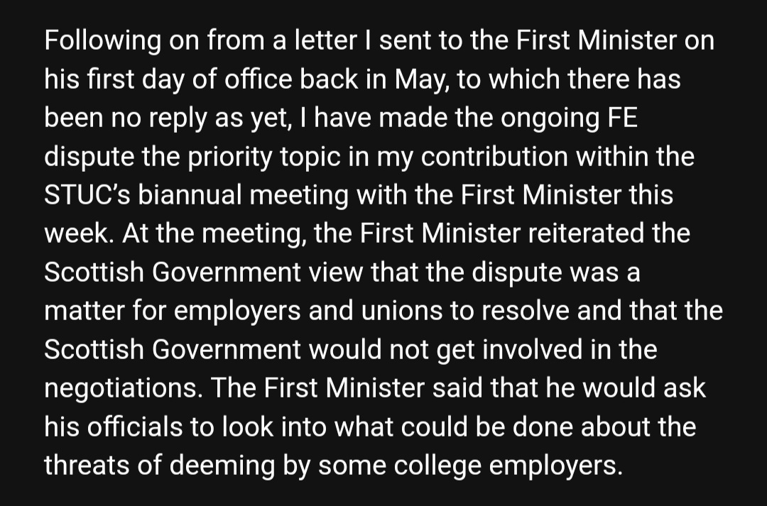 Okay all of you who still support the SNP, since when was it acceptable for the First Minister to ignore a letter from the head of the country's largest teaching union, for three and a half months?
<a href="/JohnSwinney/">John Swinney</a> 
@GraemeDeyMSP (believed to exist, but no proof of life).