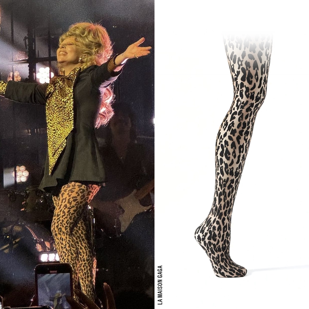 Lady Gaga hit the stage one more time with Bruno Mars last night, wearing a custom #MutoLittleCostumes mini dress with metallic leopard cravat blouse, @WolfordFashion "Josey" leopard tights and @MarcJacobs "Joy, Period." Lady Gaga hit the stage one more time with Bruno Mars last night, wearing a custom #MutoLittleCostumes mini dress with metallic leopard cravat blouse, @WolfordFashion "Josey" leopard tights and @MarcJacobs "Joy, Period."