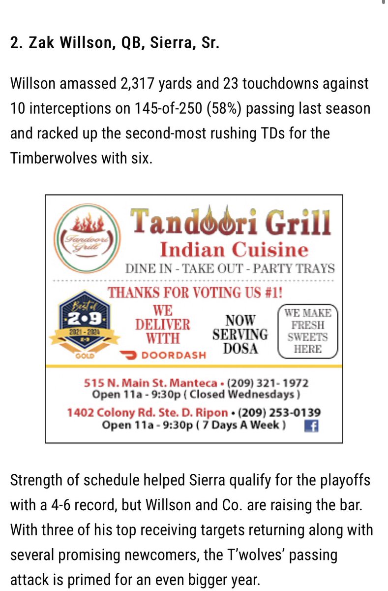 zakwillson3's tweet photo. Thank you @mantecabulletin for putting me in the number 2 spot for top 25 returning players!!

@tonyjm3 

#HSFB #HardWorkPaysOff https://t.co/DhVzKOrk97