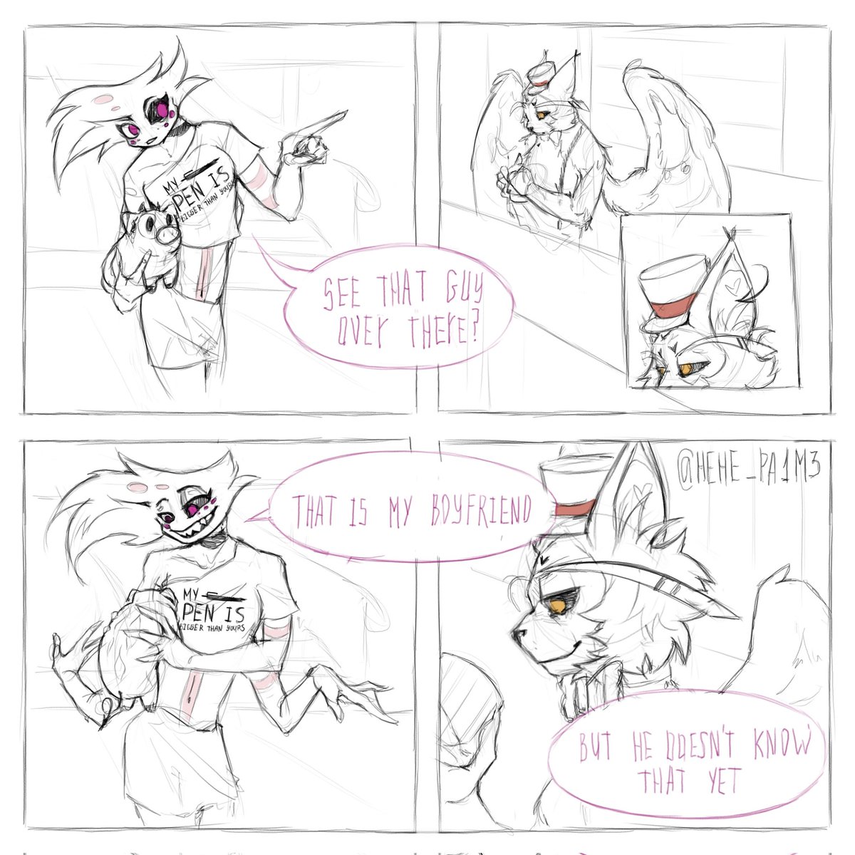 The idea was taken from tiktok

[ #HuskerDust #HazbinHotel #AngelDust #Vivziepop #Husk ]