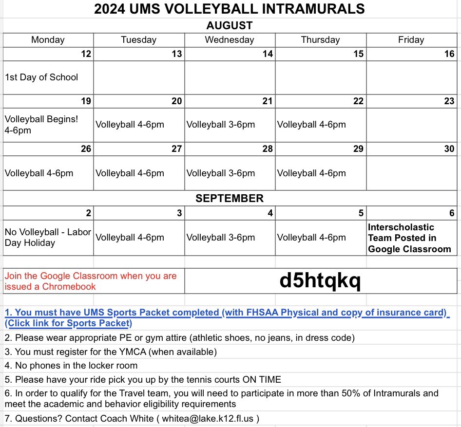 aewhite01's tweet photo. @UMSLake Volleyball begins Monday!!!  Come join us if you have your sports packet completed and turned in! https://t.co/WZ6jXnplrd