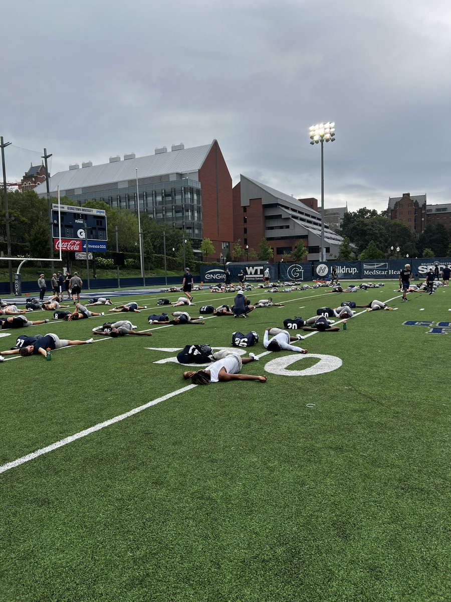 HoyasAD's tweet photo. Good scrimmage this morning for @HoyasFB. Guys had great energy and competed at an elite level.  2 weeks from first kick v Davidson 1230p Cooper Field!  #LetsGOHoyas 👏🏾🏈💙 https://t.co/UFcbiqdDz6