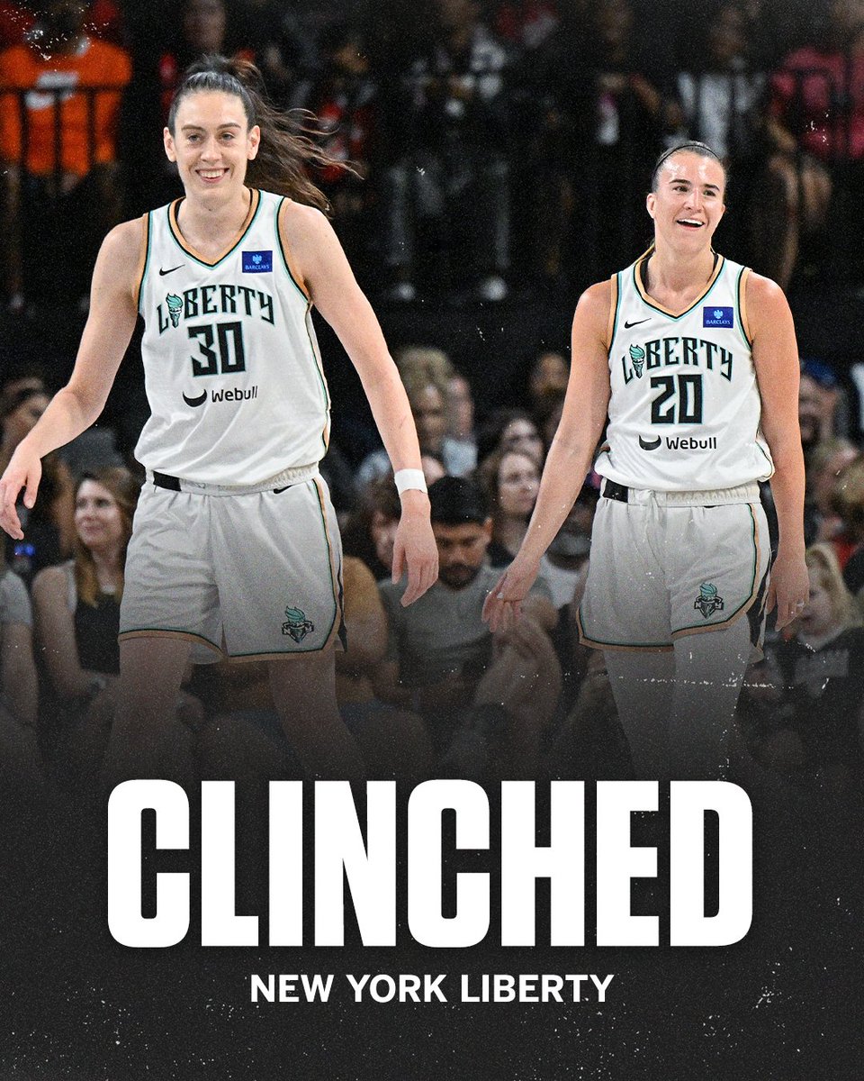 espn's tweet photo. The New York Liberty are the first team to clinch a spot in the WNBA playoffs 🗽 https://t.co/g170Dstuni
