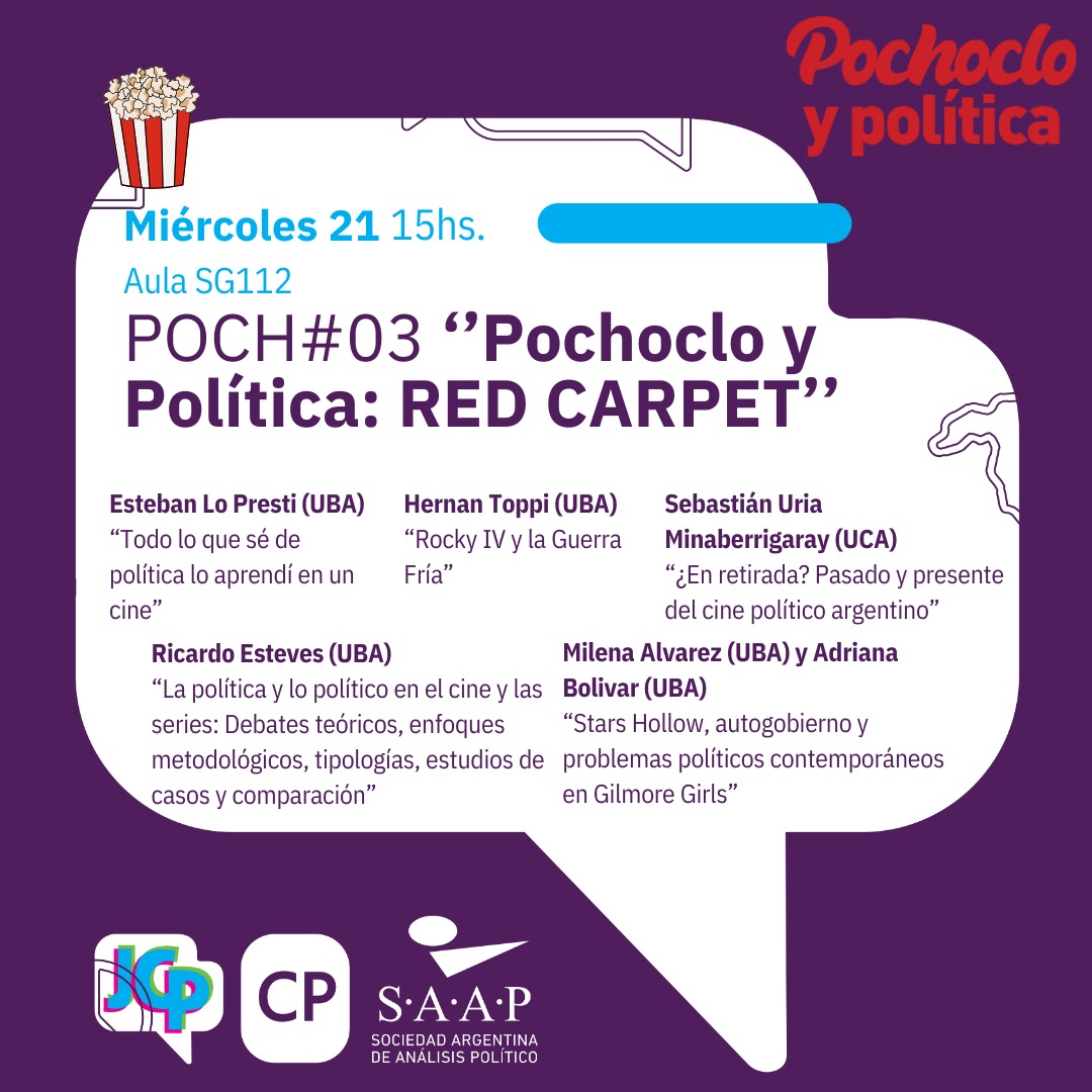 rickyesteves's tweet photo. Cine, Series y Ciencia Política en las Jornadas de @CpoliticaUBA 
Este Miércoles a las 15hs!
Con Hernán Toppi @hernant81 Esteban Lopresti, Milena Alvarez y Adriana Bolivar.
Maestro de Ceremonias: Miguel De Luca @Miguel_De_Luca
#Cine #Series #CienciaPolitica https://t.co/L5wCU57GB8
