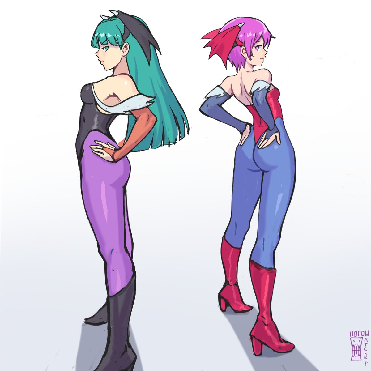 watcher_hollow's tweet photo. Morrigan and Lilith doodles. Almost forgot to post something today ''-' https://t.co/li2F0fqNlL