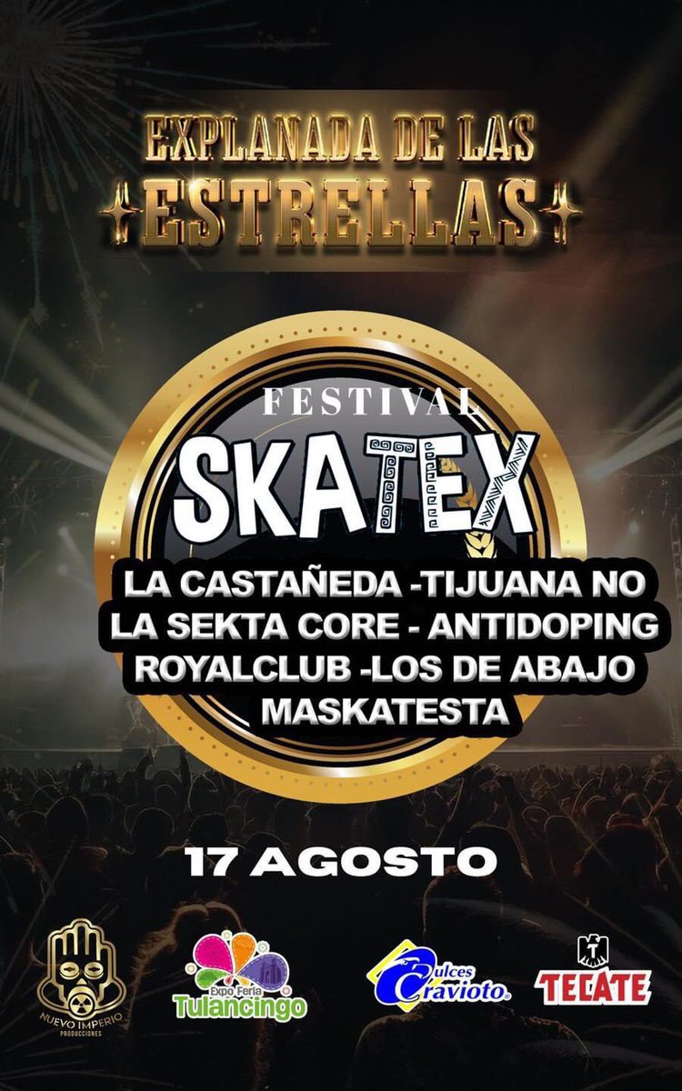 antidopingmx's tweet photo. HOY HOY HOY nos vemos en la #FeriaDeTulancingo, familia!! 💚💛❤️✨
La castañeda De 12:00 a 1:00am
Sekta core de 10:50 a 11:30 pm
Royal club 9:40 a 10:20 pm
Antidoping de 8:30 a 9:10 pm
Los de abajo de 7:20 a 8:00 pm
Tijuana no de 6:10 a 6:50 pm
Maskatesta de 5:00 a 5:40 pm https://t.co/AWDkxiD0RK