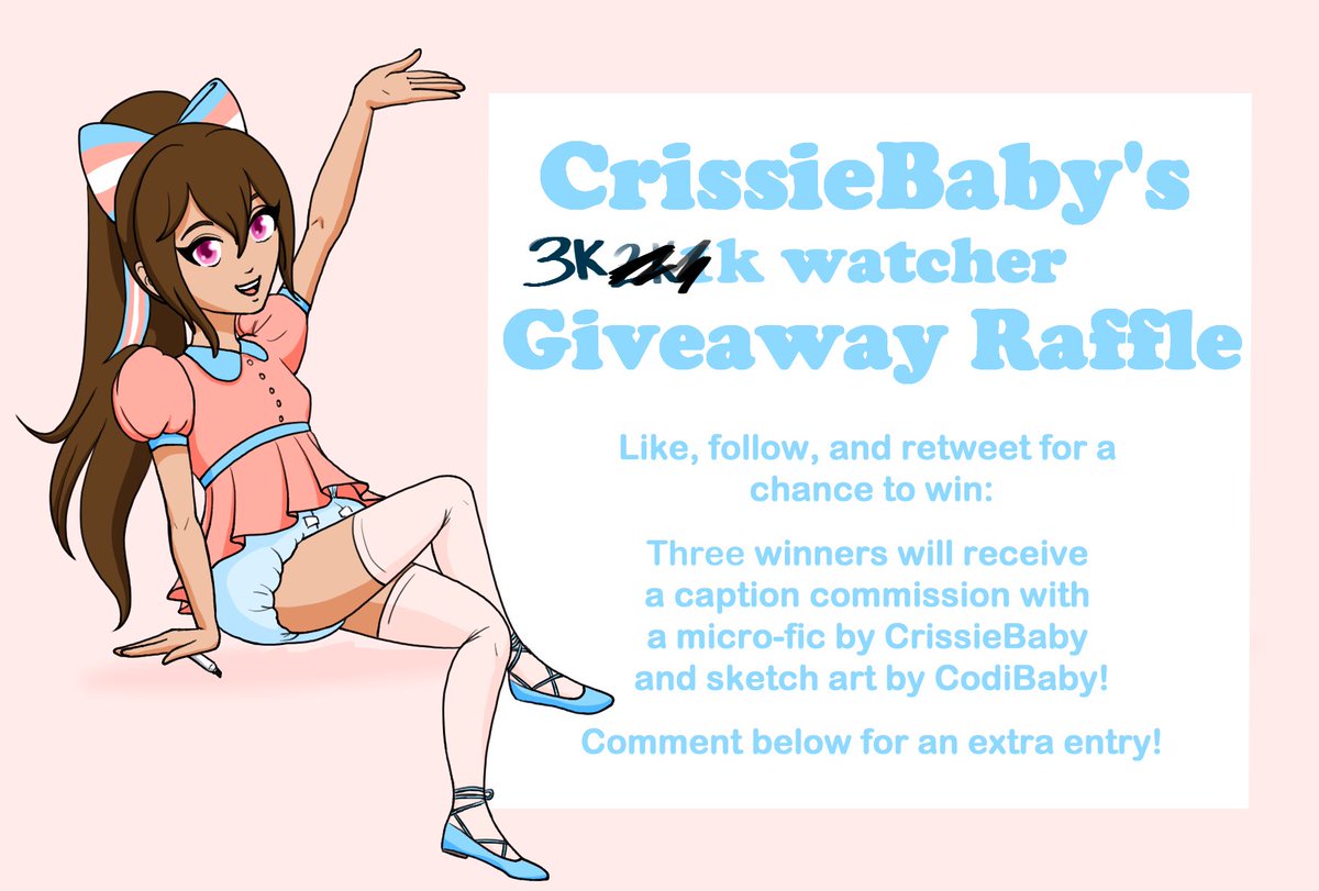 BigSisCriss's tweet photo. Heyyo! We’re doing another big giveaway to celebrate surpassing 3k followers! 🎉🎉🎉

We’ll be drawing a new name every few days so be sure to LIKE, RETWEET, and FOLLOW for a chance to win a free Crissie &amp; Codi caption commission! 💕💜 https://t.co/LfcbflEv63
