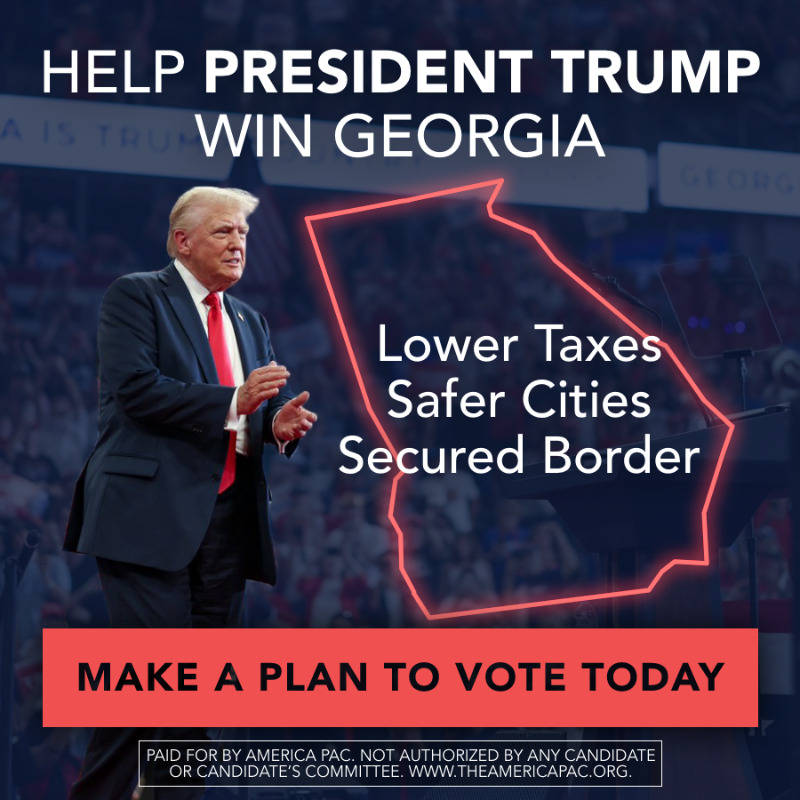 theamericapac's tweet photo. President Trump needs your help!

The road to the White House runs through Georgia, and your vote could decide the Presidency!

Don’t leave anything to chance - Make your plan to vote today!