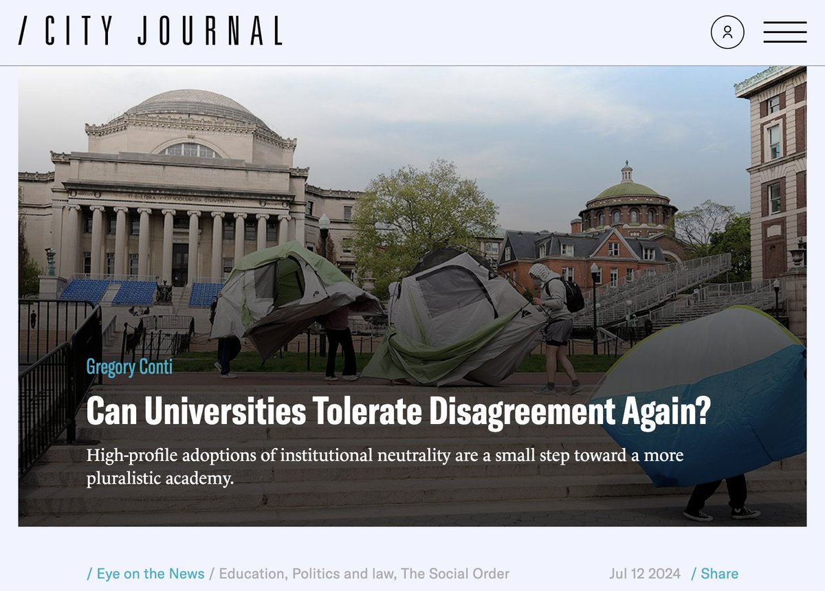 "Recent months have seen several universities, including <a href="/Harvard/">Harvard University</a> and <a href="/Stanford/">Stanford University</a>, announce versions of an institutional neutrality policy: statements on public controversies are now verboten. Any effort to reform academic life will require recovering this principle... 🧵