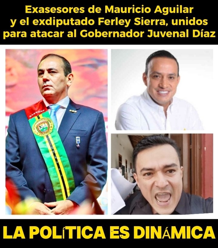 ELDENUNCIANTEo's tweet photo. @GralJuvenalDiaz Bien dice el adagio popular que la POLÍTICA ES DINÁMICA

Ahora resulta que los exasesores de @MAguilarHurtado y el exdiputado @ProfeFerley se confabularon con mentiras y una alta dosis de populismo, para arremeter contra la gestión que viene realizando @GralJuvenalDiaz https://t.co/EGd8cgc4lz
