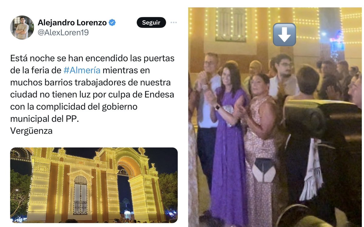 LouBrean's tweet photo. Vergüenza es que cortes y manipules la foto en la que te partes las manos aplaudiendo lo que ahora te obligan a criticar. #Putillas #feriaalmería @PodemosAlmeria https://t.co/FhqqG9uuqV