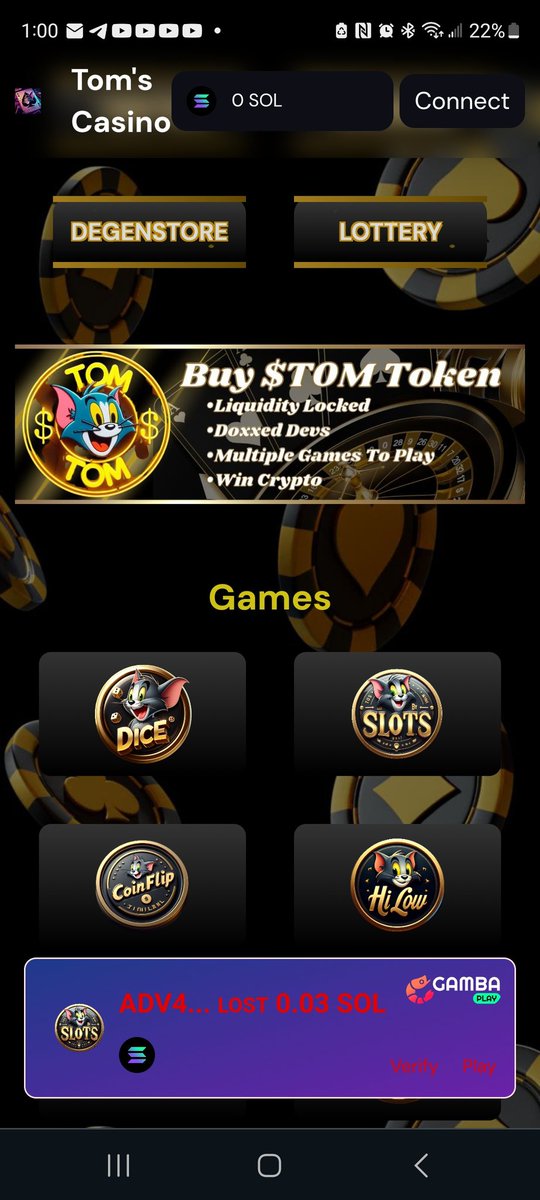 Alright people
Go play.
Tom will not be available just yet on the casino, but will be in the next 24hours.
We will start promoting it Monday after some play has been done as to make sure it's working correctly.

Have Fun
Win Crypto

tomcasino.vercel.app
$TOM
#MEMECOINS #BONK