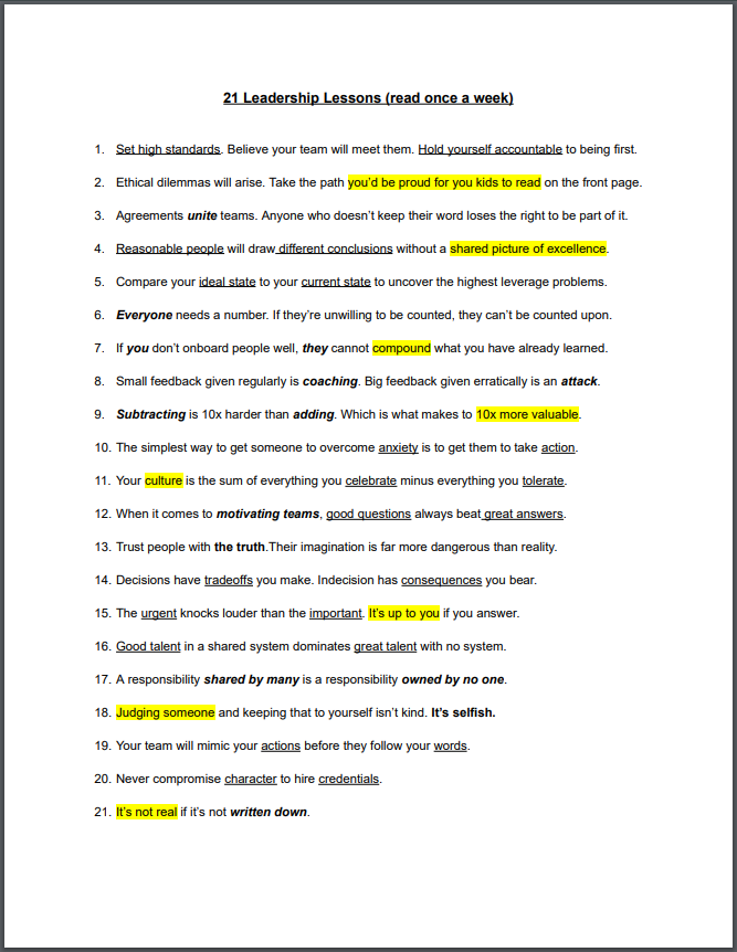 21 leadership lessons I read weekly to sear into my brain