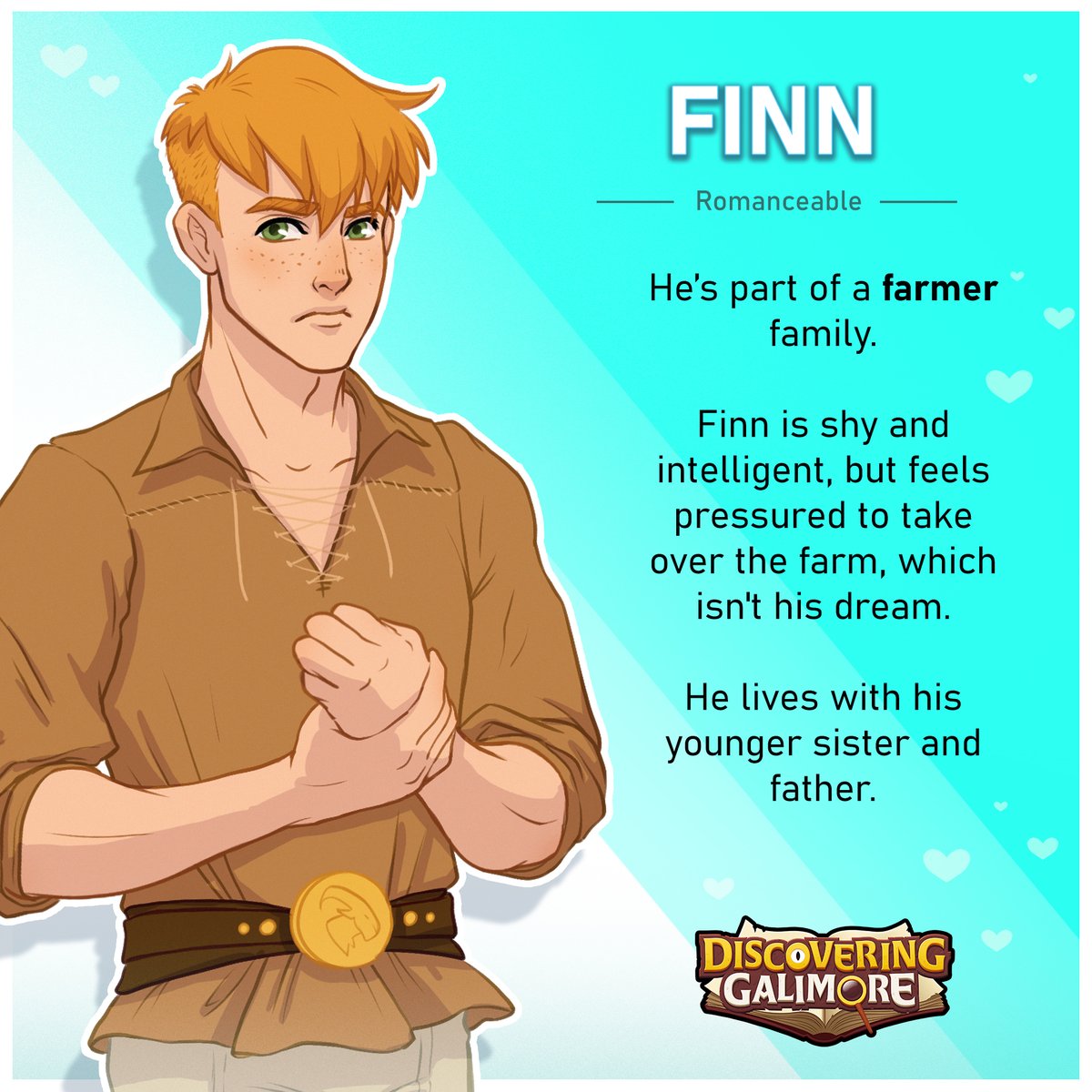 Galimore_Game's tweet photo. Meet the Settlers!🌟
Finn - a young farmer living with his sister and father. Though unsure about future, he’s great at tinkering and has a knack for raising animals.🌾🐷 

Learn more on #steam - link in bio!
#discoveringgalimore #screenshotsaturday #indiegame #datingsim #lifesim https://t.co/TQQ0gIZgCC